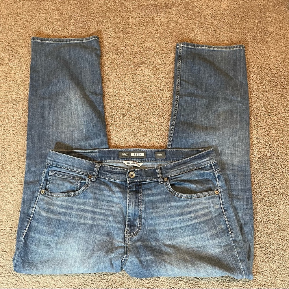 BKE Mens Jeans 38LX31 Seth Straight Leg Medium Wash Blue Denim